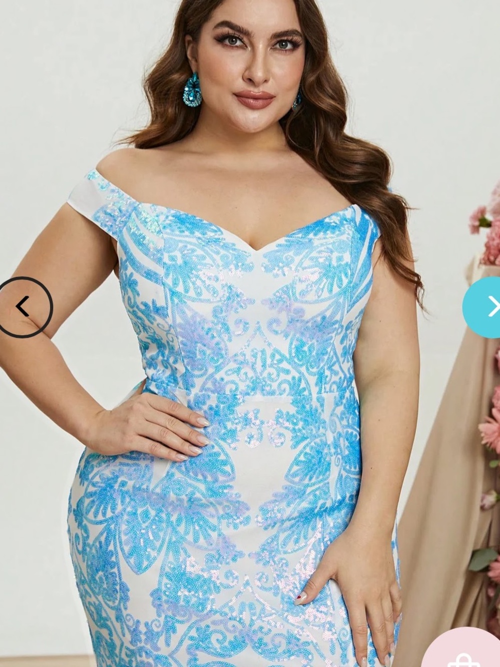 Blue and White Beaded Evening Gown